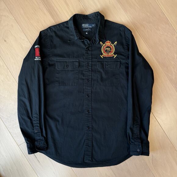 Vintage Polo Ralph Lauren Shirt XL Black Cotton Switzerland Polo Team RRL NYC - Picture 2 of 8